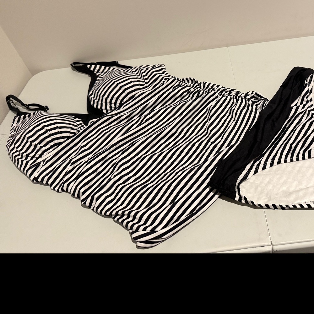 Tommy Bahama Black and White Striped Tankini